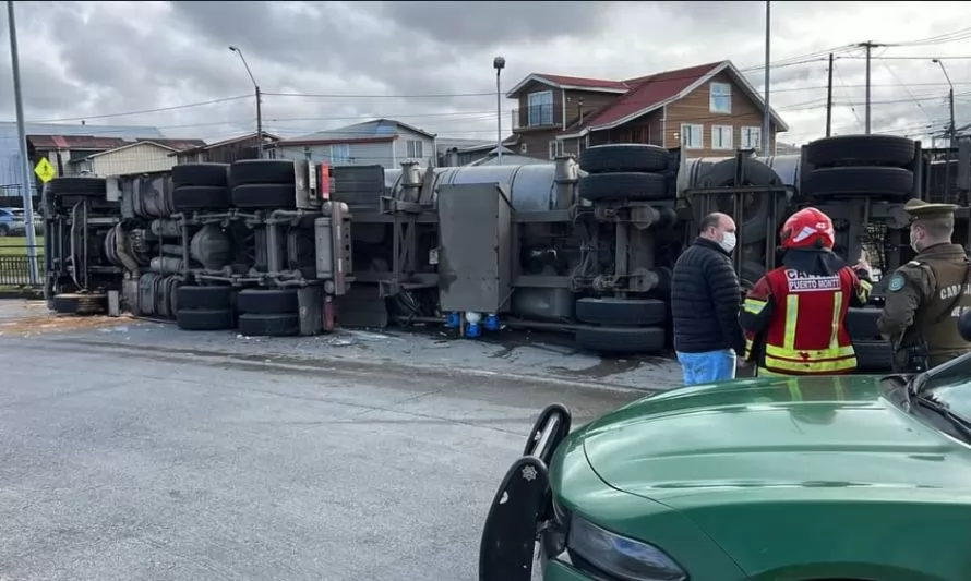 Impactante imagen posterior al volcamiento de un camión que transportaba salmones en Puerto Montt